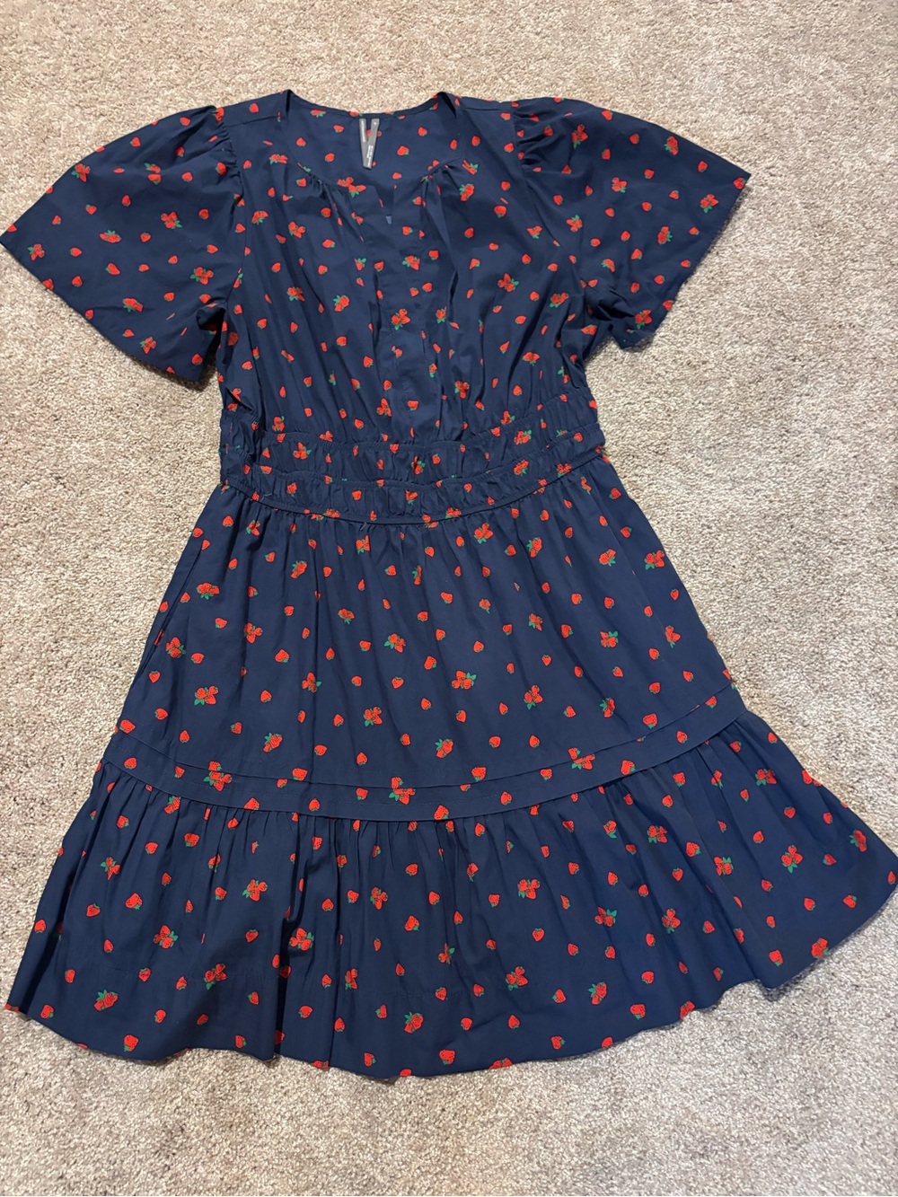 Anthropologie Somerset Mini Navy Blue Strawberry Dress